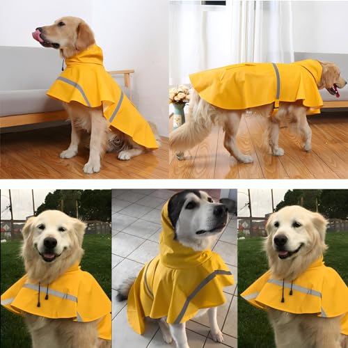 Adjustable Large Dog Raincoat with Reflective Strip
