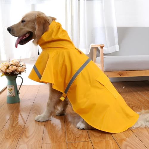 Adjustable Large Dog Raincoat with Reflective Strip