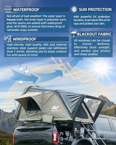 Naturnest Hard Shell Rooftop Tent for Camping Jeep