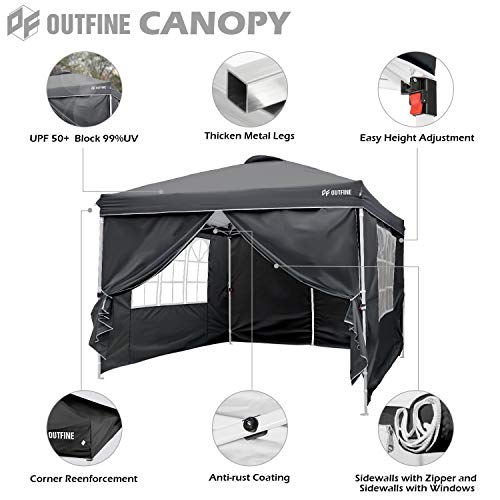 OUTFINE 10'x10' Pop Up Gazebo Tent, Waterproof with Sidewalls