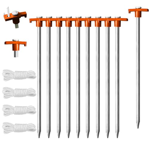 Eurmax Galvanized Camping Tent Stakes Set with Ropes