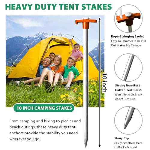 Eurmax Galvanized Camping Tent Stakes Set with Ropes