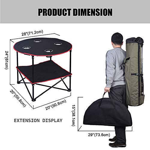 LEADALLWAY Folding Camping Table with Cup Holders & Bags
