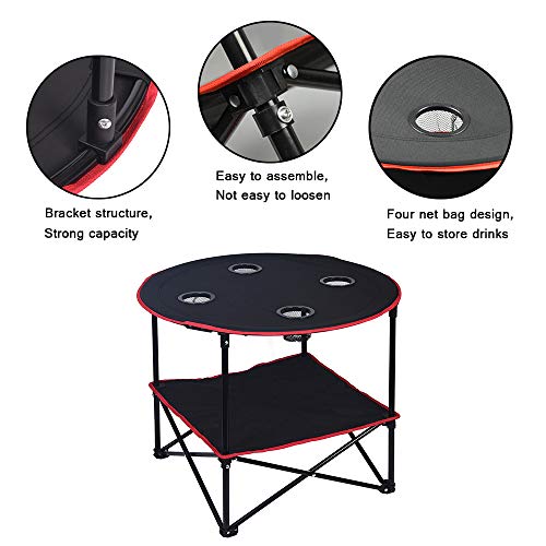 LEADALLWAY Folding Camping Table with Cup Holders & Bags
