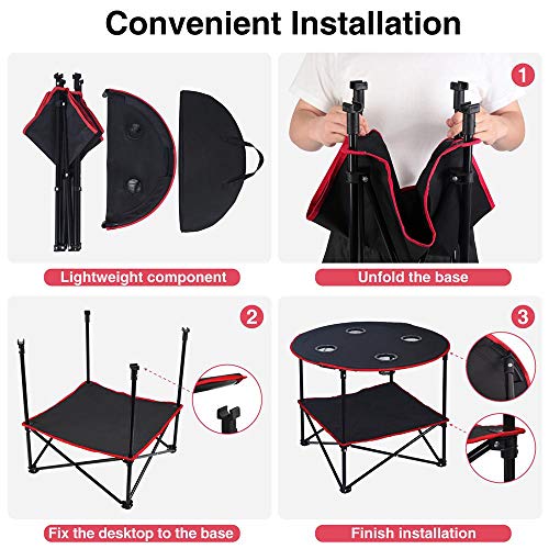 LEADALLWAY Folding Camping Table with Cup Holders & Bags