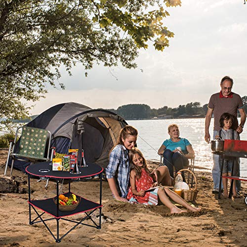 LEADALLWAY Folding Camping Table with Cup Holders & Bags