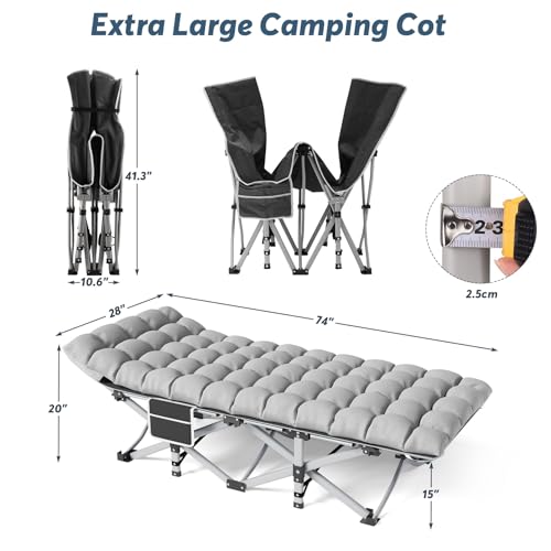 Folding Camping Cot for Adults and Kids, 800Lbs Load