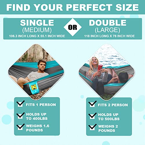 Dual Portable Camping Hammock with Tree Straps, Carry Bag