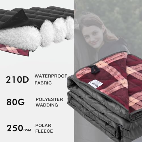 DUKUSEEK Large Waterproof Outdoor Blanket, Quilted Fleece