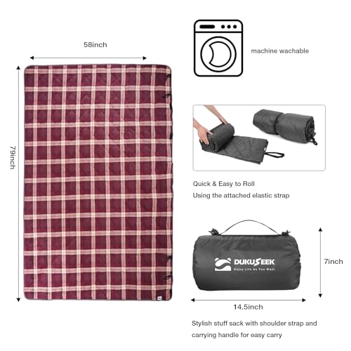 DUKUSEEK Large Waterproof Outdoor Blanket, Quilted Fleece