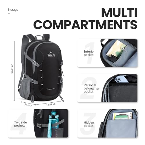 Venture Pal Lightweight 40L Hiking Backpack - Black