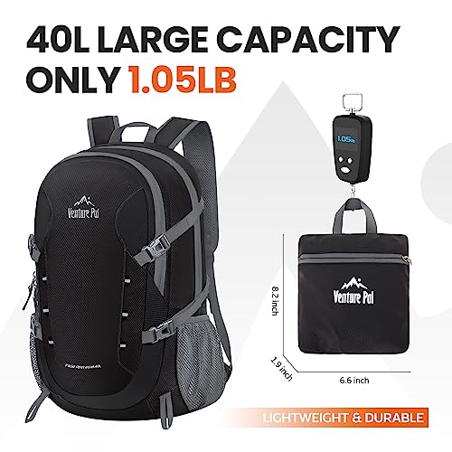 Venture Pal Lightweight 40L Hiking Backpack - Black