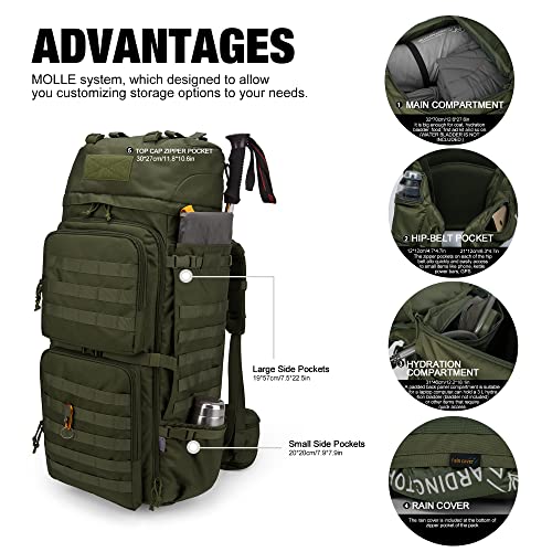 Mardingtop 75L Molle Hiking Backpack with Rain Cover