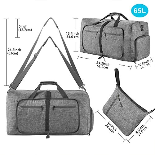 65L Foldable Travel Duffle Bag with Shoes Compartment
