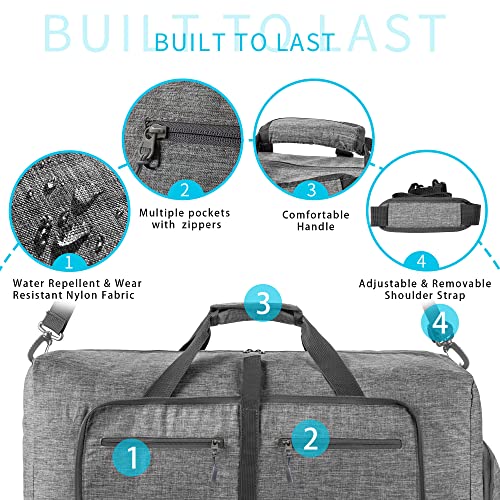 65L Foldable Travel Duffle Bag with Shoes Compartment