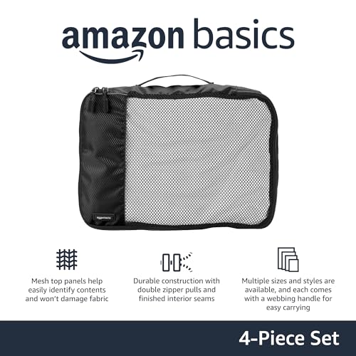 4 Piece Travel Organizer Cubes Set, Medium, Black