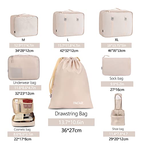 BAGAIL 8 Piece Packing Cubes Set - Cream