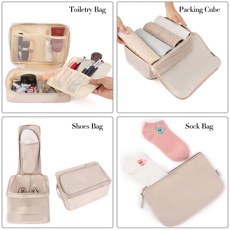 BAGAIL 8 Piece Packing Cubes Set - Cream