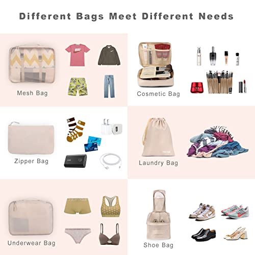 BAGAIL 8 Piece Packing Cubes Set - Cream