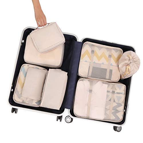 BAGAIL 8 Piece Packing Cubes Set - Cream