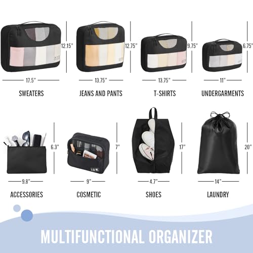 Veken 8-Piece Packing Cubes Set for Luggage Organization