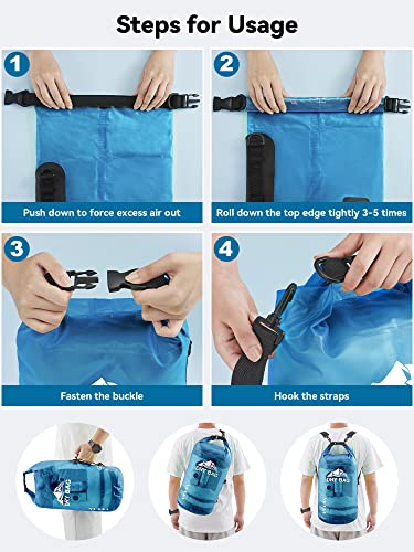 HEETA Waterproof Dry Bag Backpack, Transparent Blue 5L