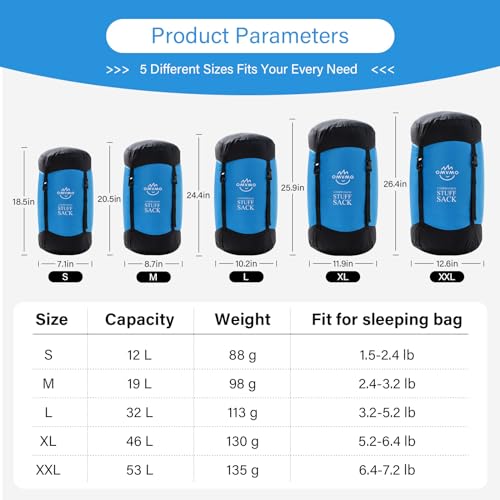 OMVMO 45L Water-Resistant Compression Sack, Sky Blue Sleep Bag