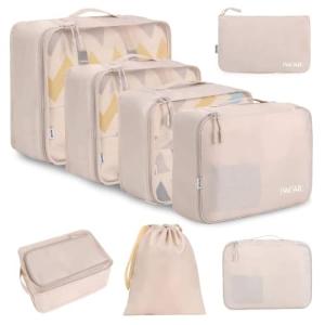 BAGAIL 8 Piece Packing Cubes Set - Cream
