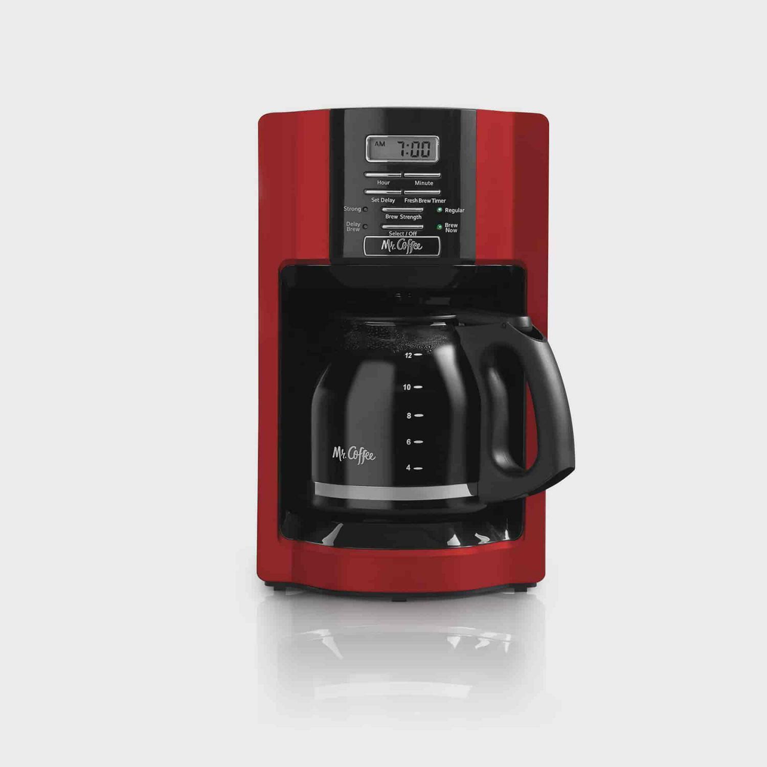 Mr. Coffee 12-Cup Programmable Coffeemaker, Rapid Brew, Red
