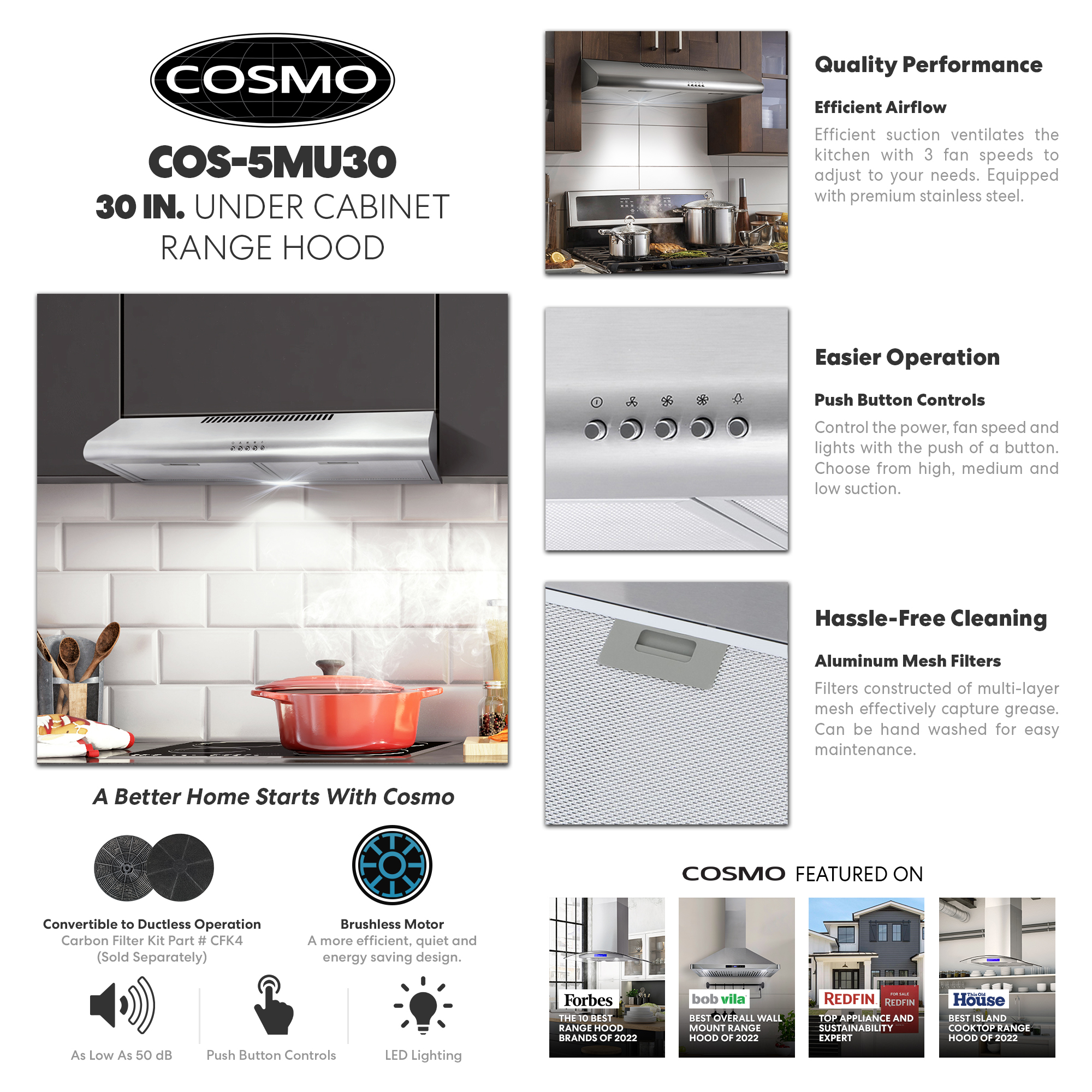 COSMO Slim Range Hood with LED Lights