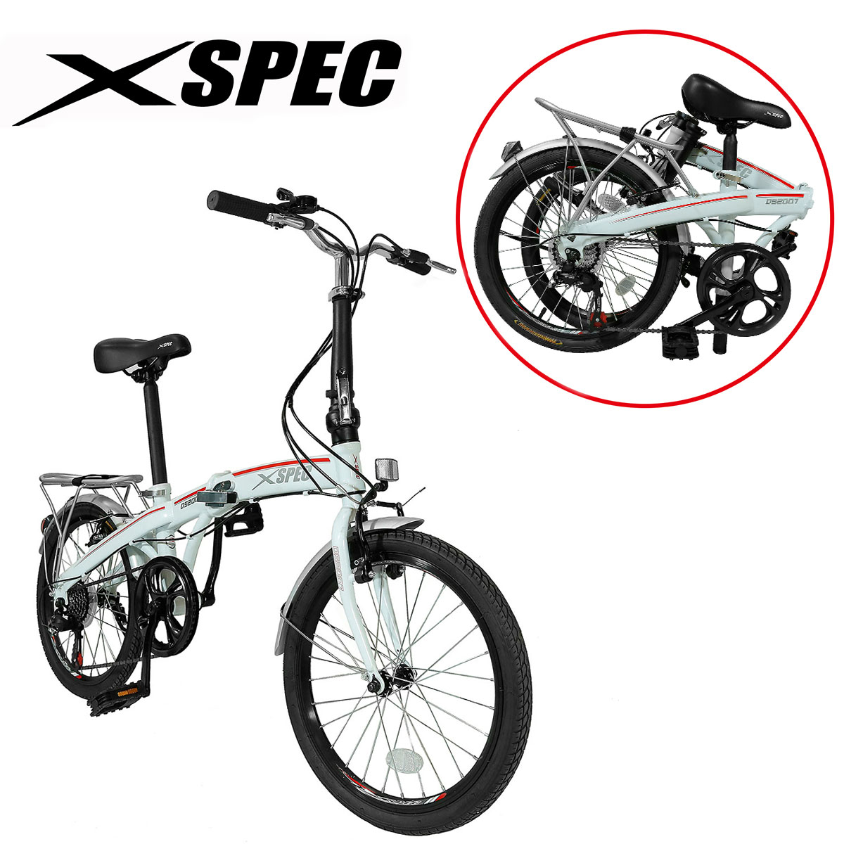 Xspec 20" 7 Speed Folding City Bike - White