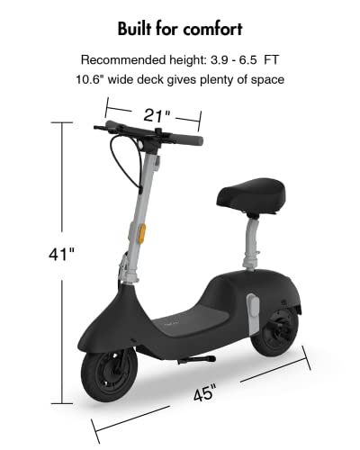 Electric Scooter with Seat, Long Range & High Speed (Black)
