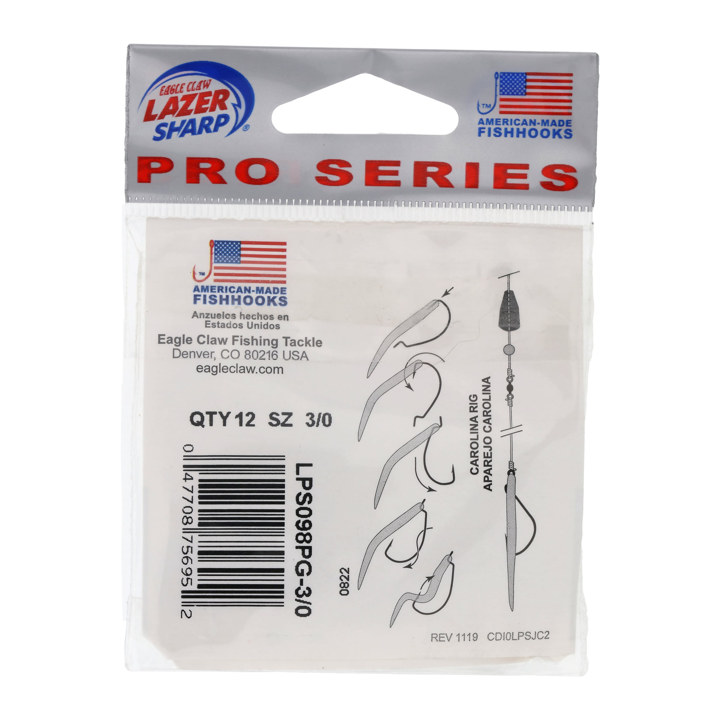 Eagle Claw Lazer Sharp Hooks, Size 3/0, 12 Pack