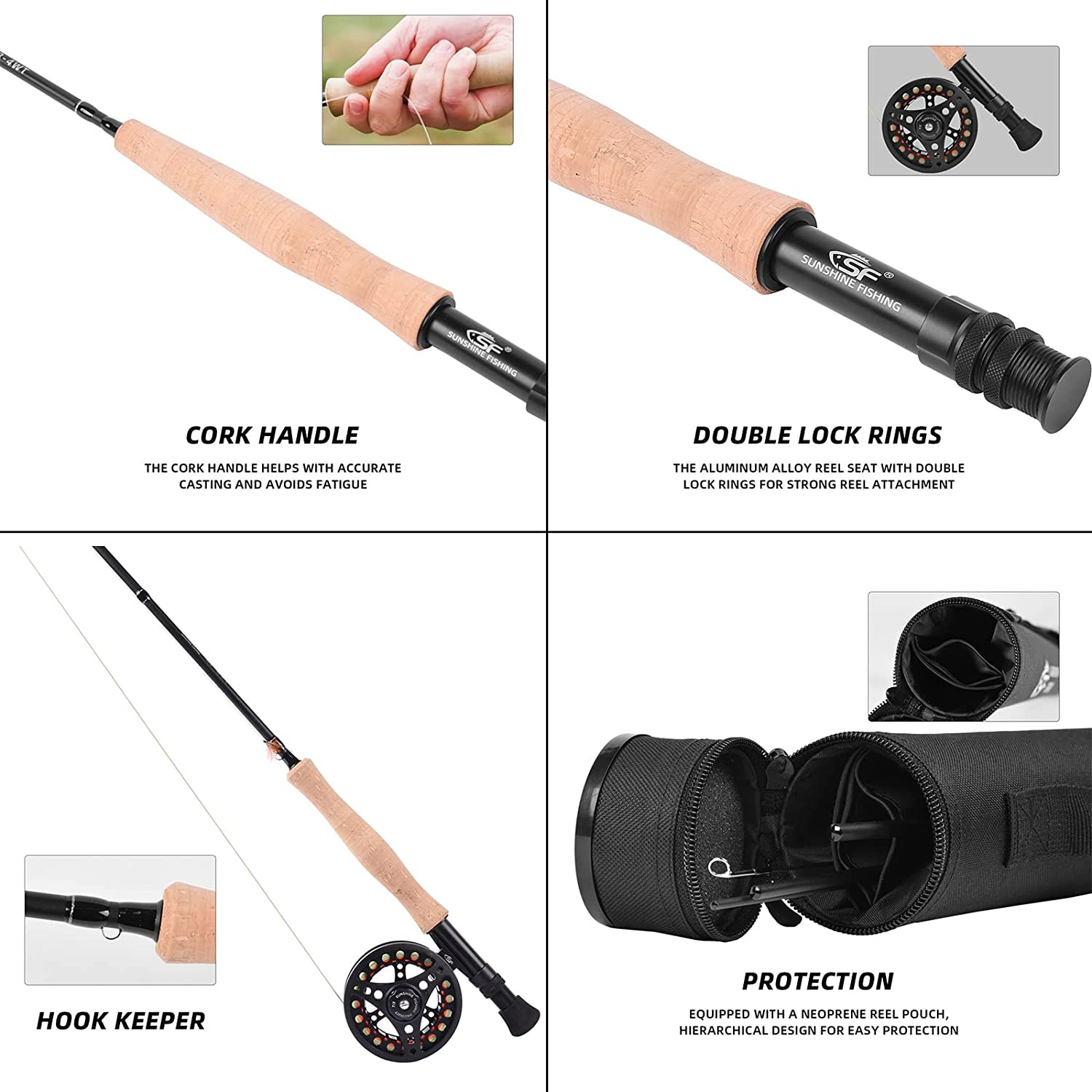 Fly Fishing Rod 4pc 3/4-9ft Matt Black Trout