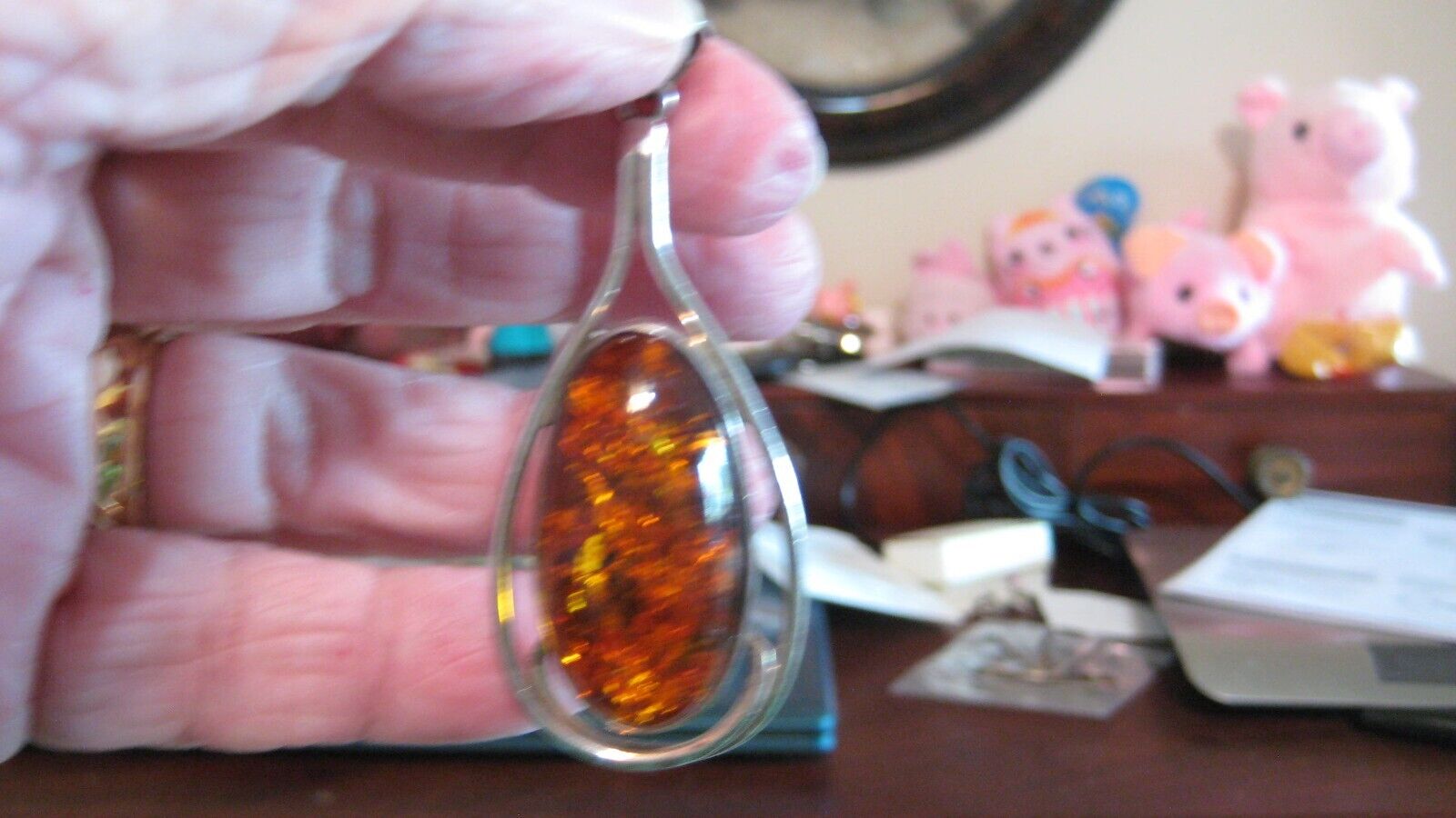 Sterling Silver Amber Pendant in Trendy Style