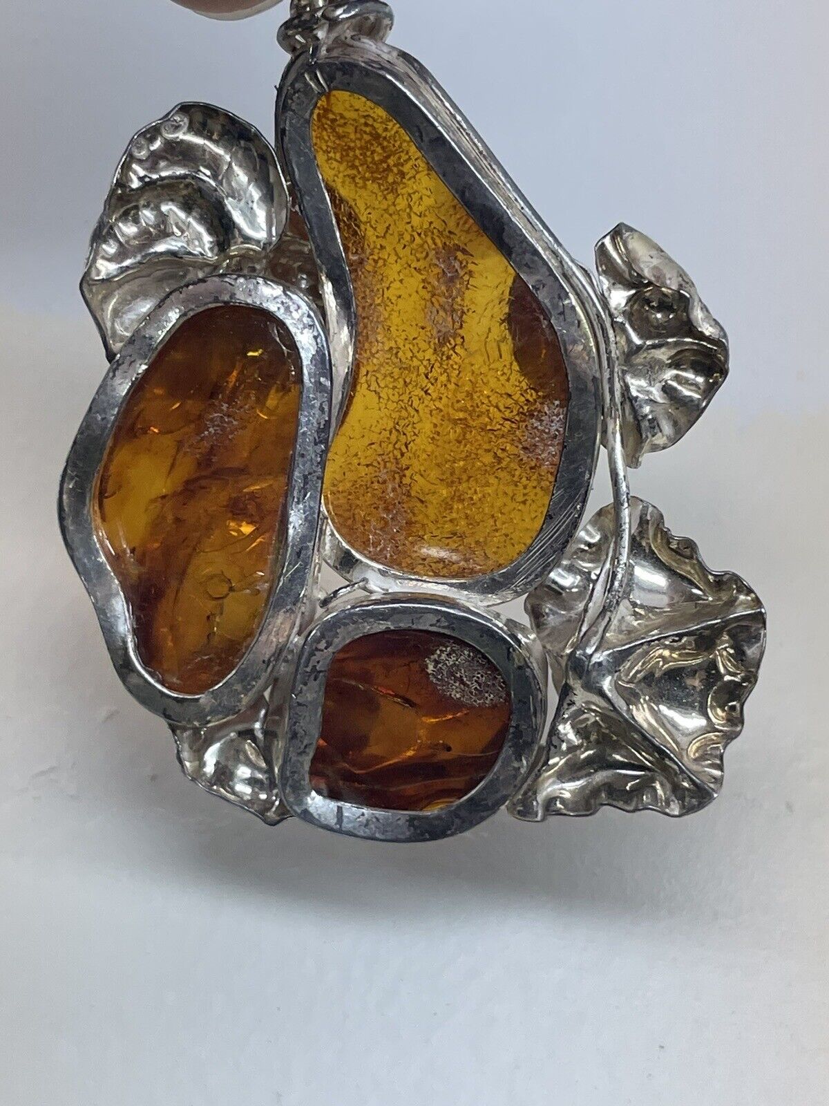 Sterling Silver Art Nouveau Baltic Amber Pendant Vintage