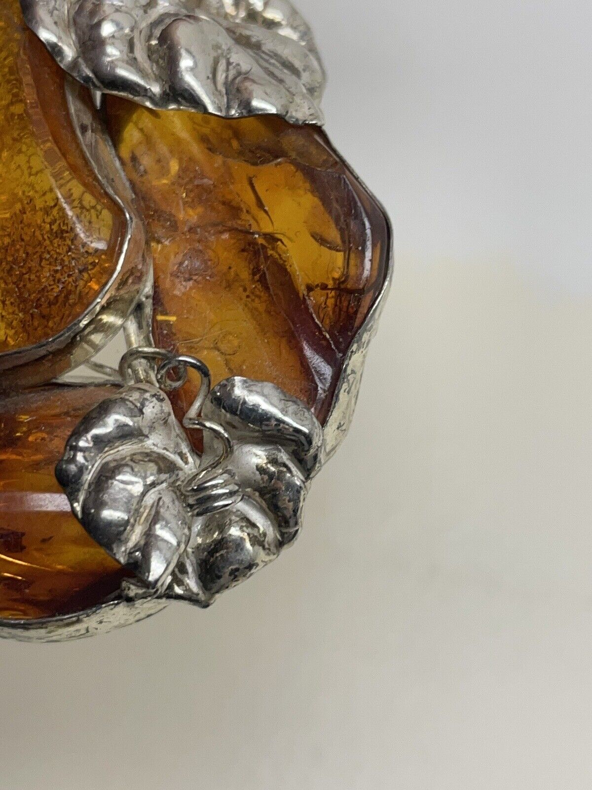 Sterling Silver Art Nouveau Baltic Amber Pendant Vintage