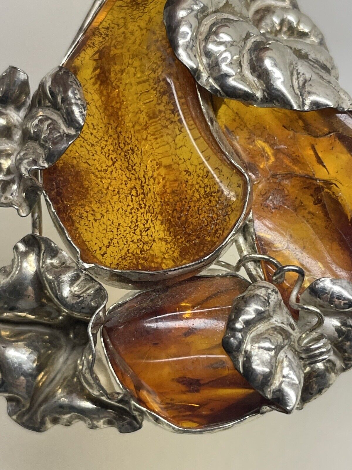 Sterling Silver Art Nouveau Baltic Amber Pendant Vintage