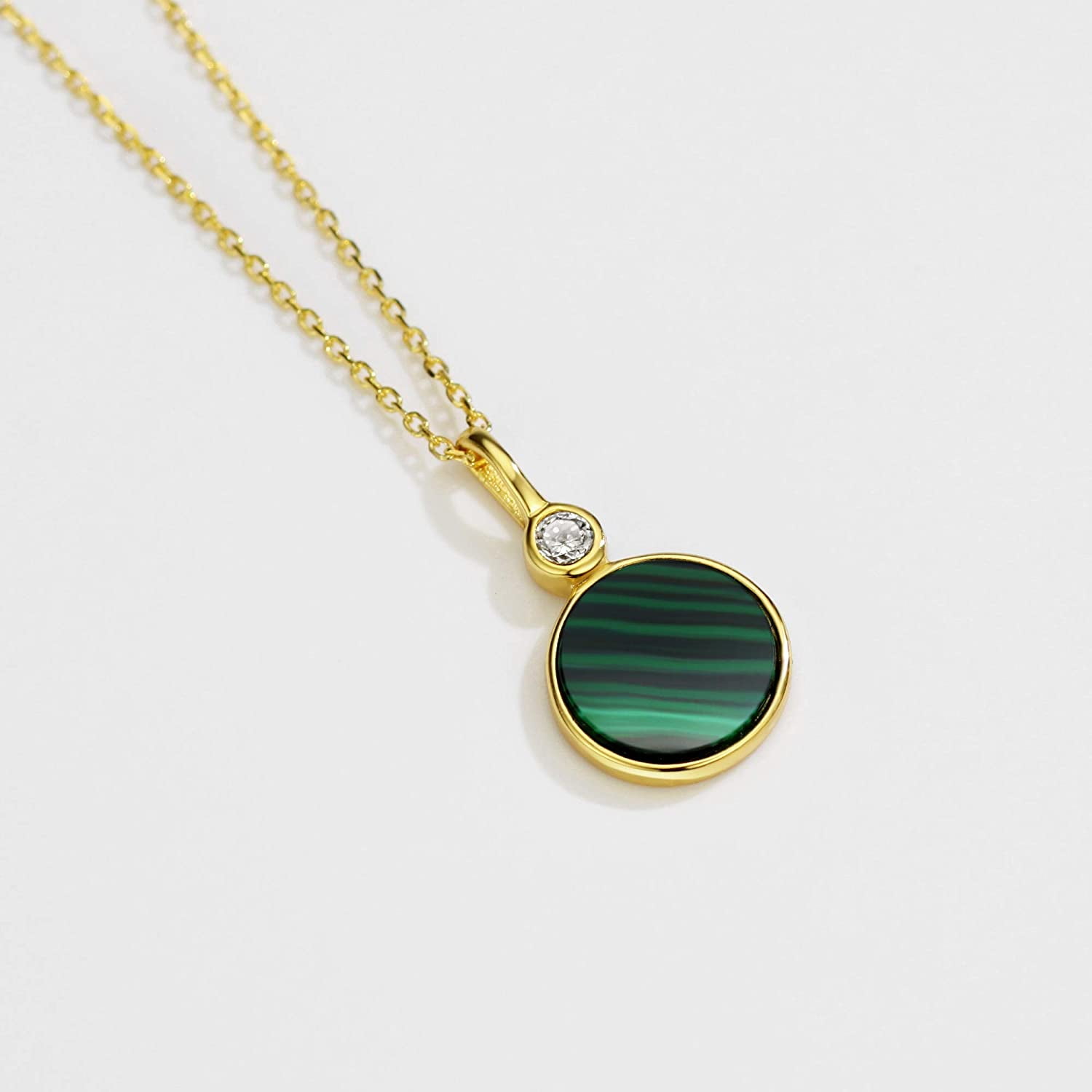Malachite Pendant Necklace - Gold Plated Sterling Silver