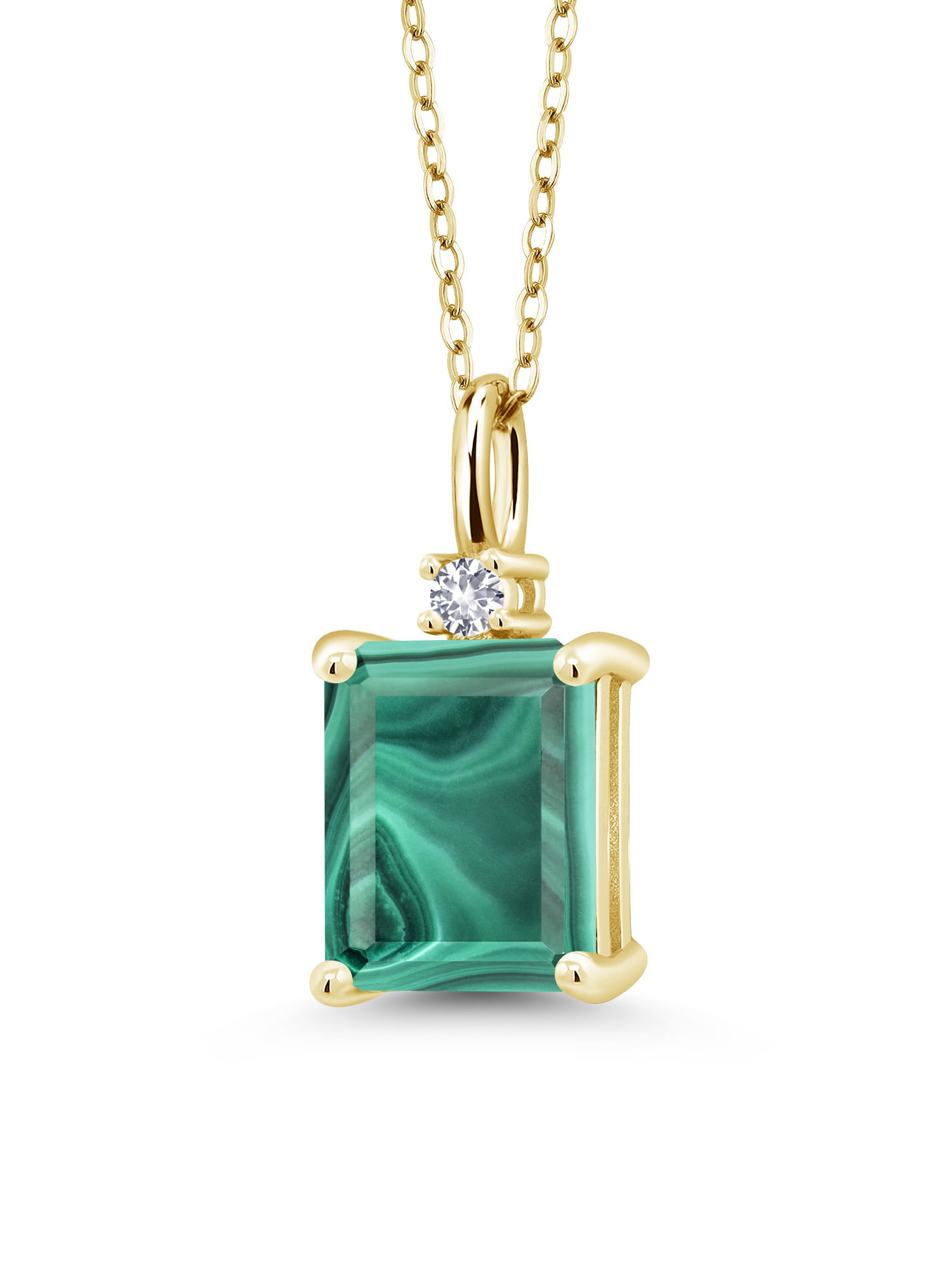 Green Malachite & White Sapphire Pendant Necklace for Women