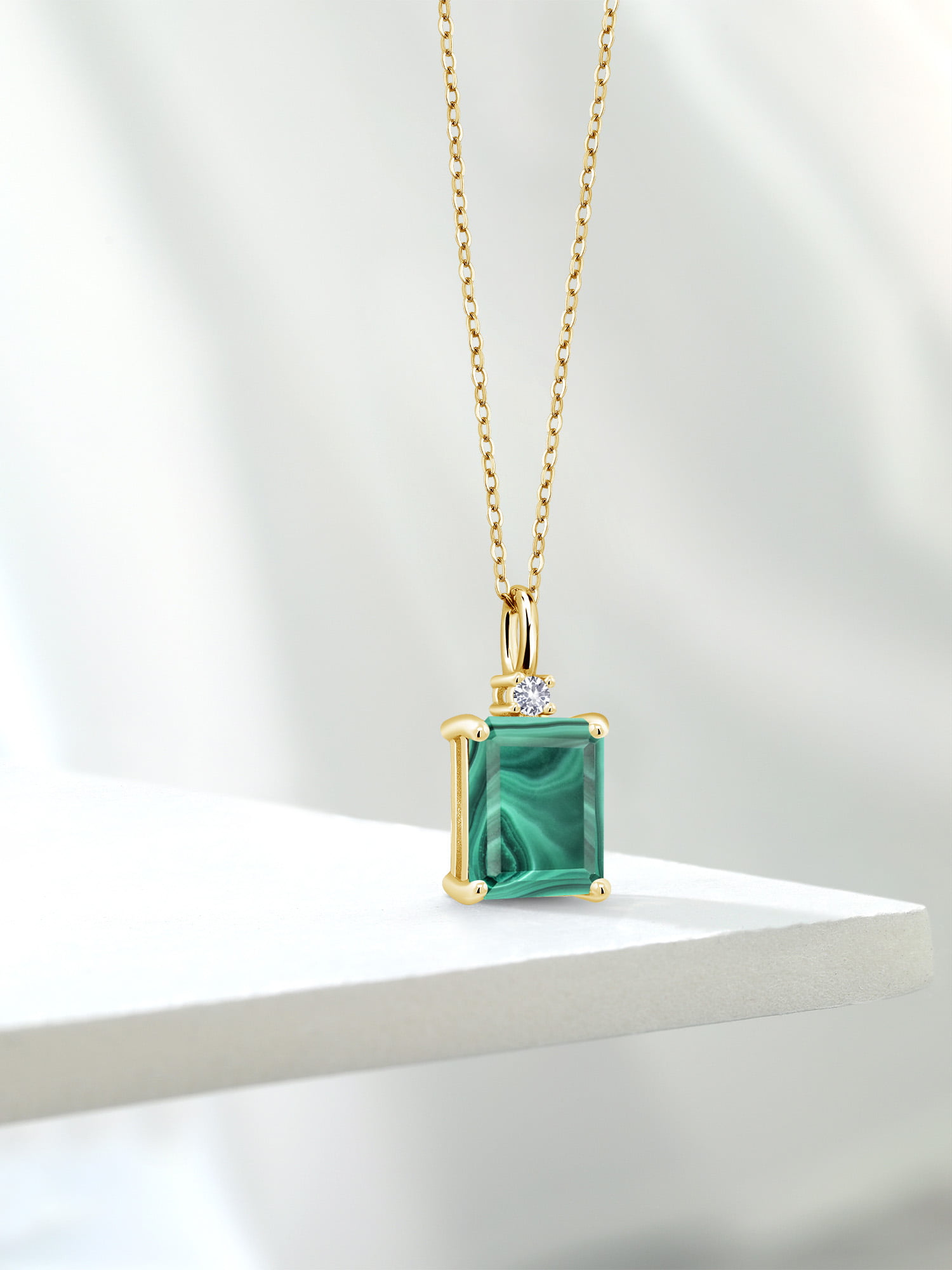 Green Malachite & White Sapphire Pendant Necklace for Women