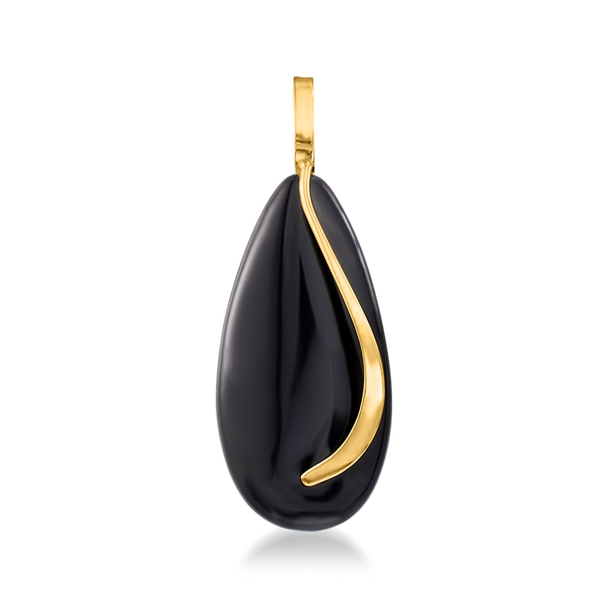 Black Onyx Teardrop Pendant in 14kt Yellow Gold
