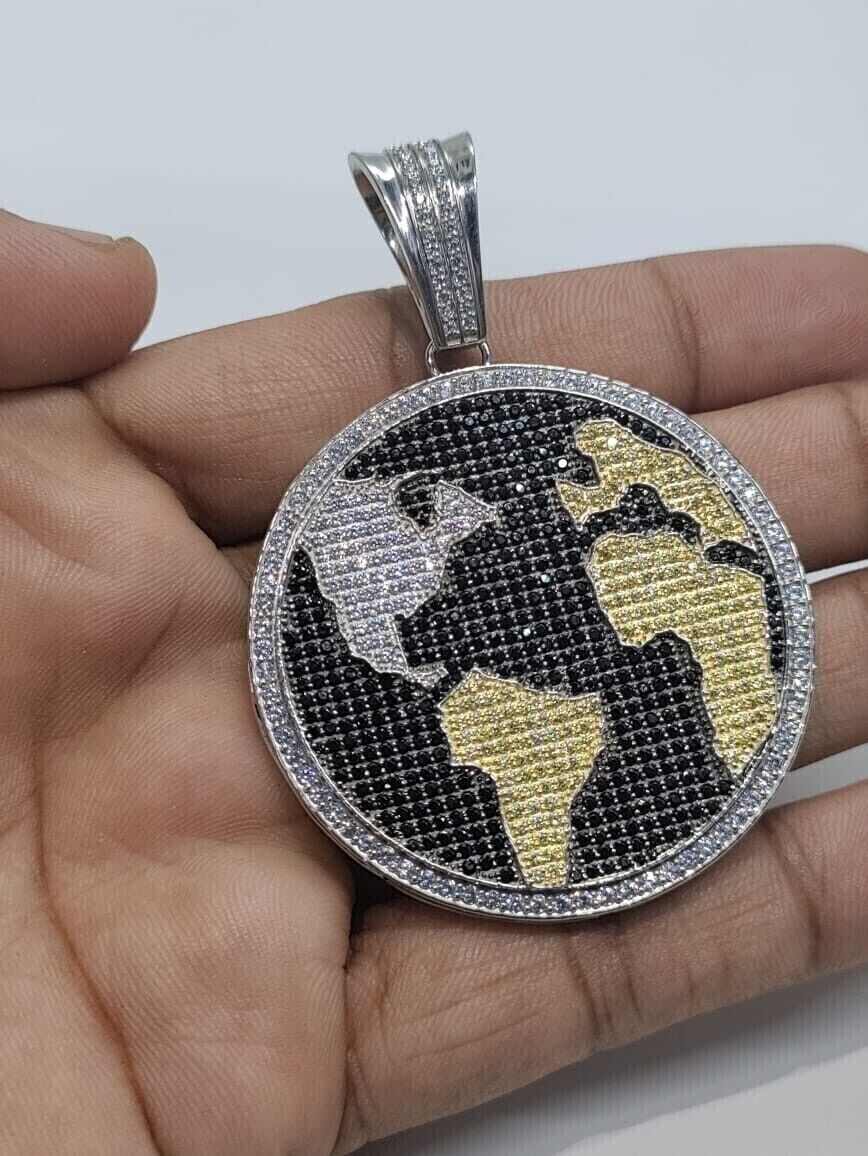 Men's "World Map" Pendant with Moissanite & Onyx