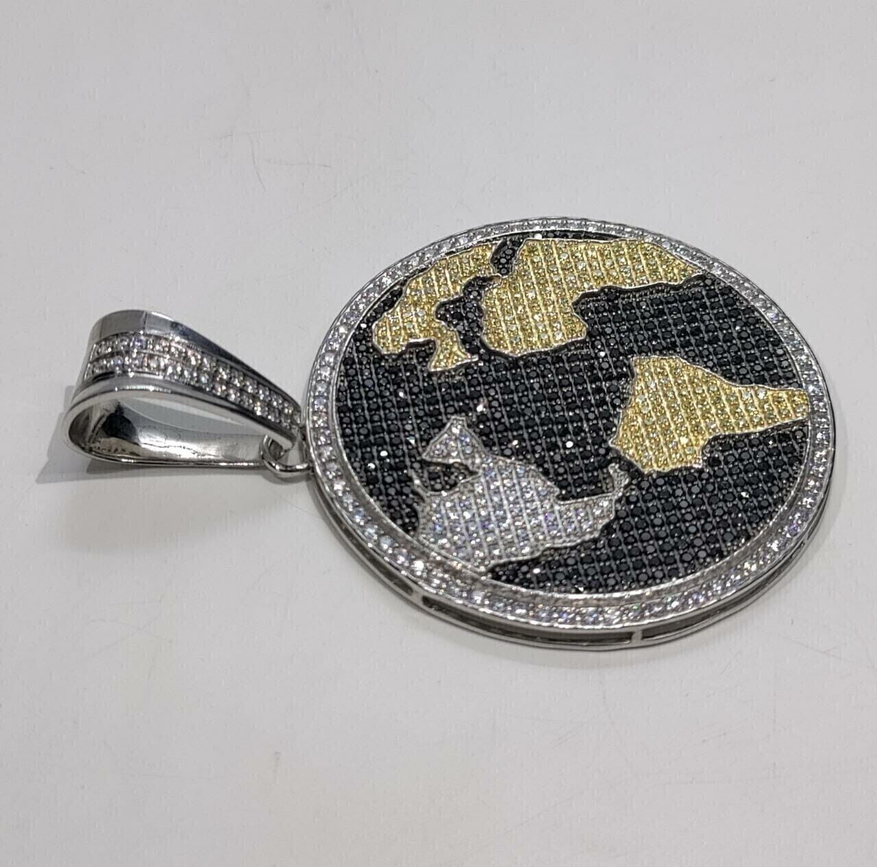 Men's "World Map" Pendant with Moissanite & Onyx