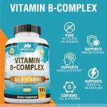 NaturaLife Labs Vitamin B Complex with Vitamin C and Folic Acid - B12, B1, B2, B3, Vitamin B5 Pantothenic Acid, B6, B7, B9 - Nervous System Support 100 Veggie Capsules
