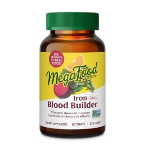 MegaFood Blood Builder Minis, Iron Supplement Clinically Shown to Increase Iron Levels Without Side Effects - Vegan Supplement with Vitamin C, Vitamin B12 & Folic Acid, 60 Tablets (30 Servings)
