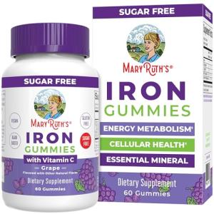 MaryRuth Organics Iron Gummies for 14+ with Vitamin C for Absorption | Sugar Free | Gummy Iron Supplement + VIT C | Energy Metabolism | Cellular Health | Immune Support | Vegan | Non-GMO | 60 Count