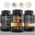 4-in-1 Turmeric and Garlic Supplements with Bioperine 2360 mg Turmeric Ginger Root Capsules with Garlic for Joint, Digestion & Immune Support (120 ct)