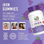MaryRuth Organics Iron Gummies for 14+ with Vitamin C for Absorption | Sugar Free | Gummy Iron Supplement + VIT C | Energy Metabolism | Cellular Health | Immune Support | Vegan | Non-GMO | 60 Count