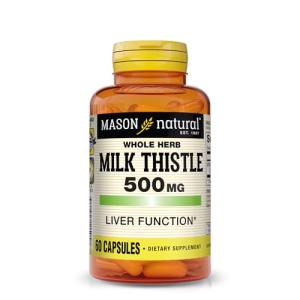 MASON NATURAL Milk Thistle 500 mg - Support Healthy Liver Function, Cleanse and Detox, Herbal Dietary Supplement, 60 Capsules